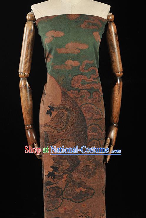 China Qipao Dress Cloth Drapery Classical Cloud Crane Pattern Silk Fabric Traditional Green Gambiered Guangdong Gauze