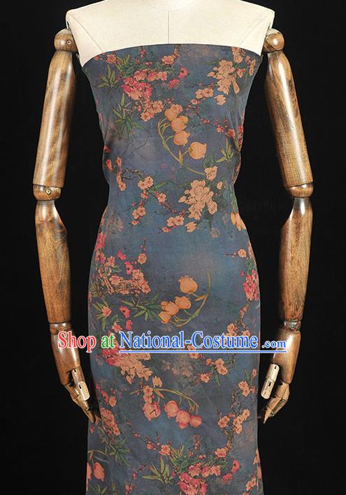 Top Chinese Traditional Convallaria Pattern Dress Cloth Cheongsam Silk Fabric Blue Gambiered Guangdong Gauze