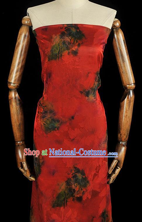 Top Chinese Traditional Qipao Dress Satin Cloth Cheongsam Red Silk Fabric Gambiered Guangdong Gauze