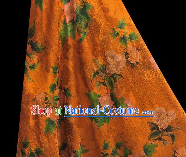 Top Chinese Cheongsam Silk Fabric Classical Hibiscus Pattern Orange Gambiered Guangdong Gauze Traditional Jacquard Satin Cloth