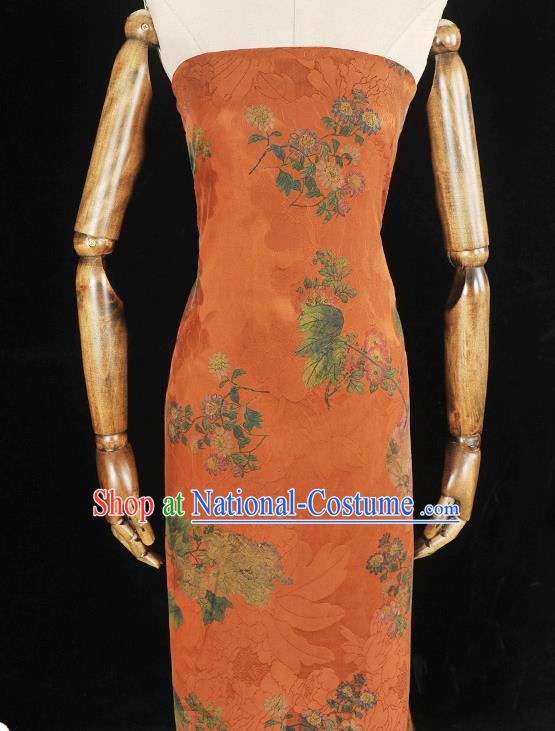 Top Chinese Orange Gambiered Guangdong Gauze Traditional Jacquard Brocade Cloth Cheongsam Classical Daisy Pattern Silk Fabric