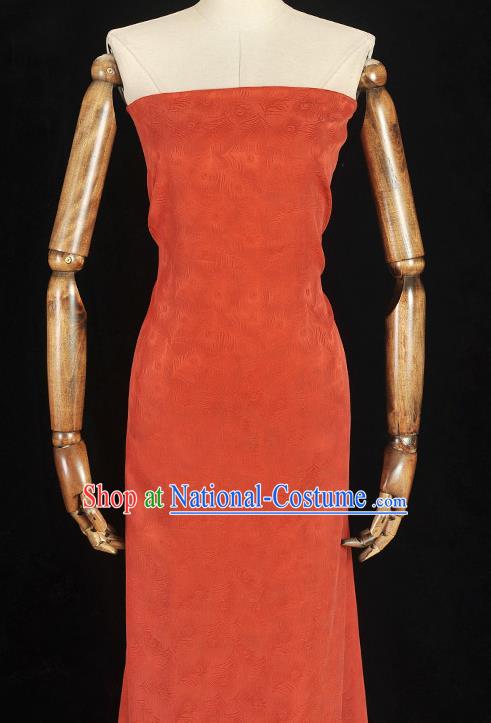 Top Chinese Traditional Orange Brocade Cloth Cheongsam Gambiered Guangdong Gauze Classical Feather Pattern Silk Fabric