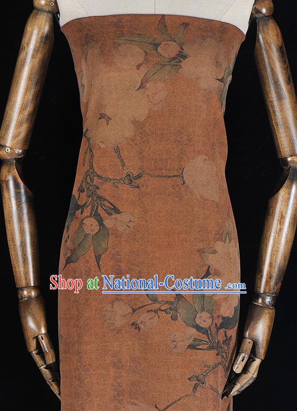 Chinese Top Khaki Gambiered Guangdong Gauze Traditional Hibiscus Pattern Dress Cloth Cheongsam Silk Fabric