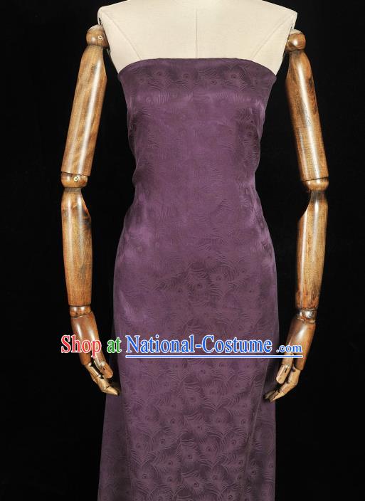 Top Chinese Classical Feather Pattern Silk Fabric Cheongsam Gambiered Guangdong Gauze Traditional Purple Silk Cloth