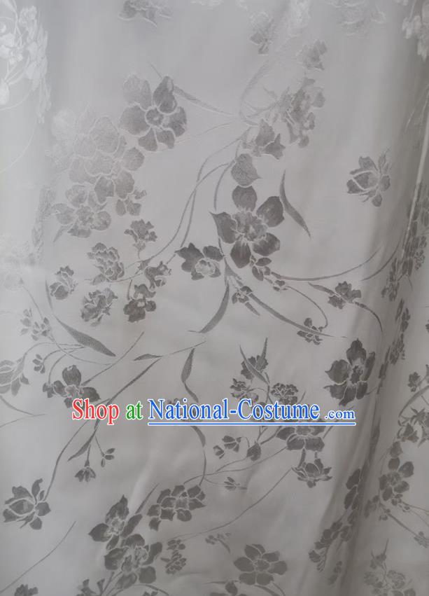 Top Chinese Cheongsam White Silk Fabric Classical Jacquard Satin Cloth Traditional Flowers Vase Pattern Brocade Drapery