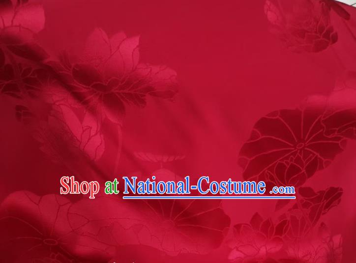 Chinese Cheongsam Wine Red Silk Fabric Classical Lotus Pattern Satin Cloth Traditional Jacquard Brocade Drapery