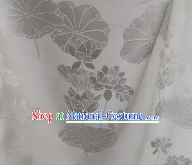 Chinese Classical Lotus Pattern Satin Cloth Traditional Jacquard Brocade Drapery Cheongsam White Silk Fabric