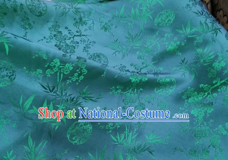 Chinese Classical Plum Bamboo Pattern Green Satin Cloth Traditional Jacquard Brocade Drapery Cheongsam Silk Fabric