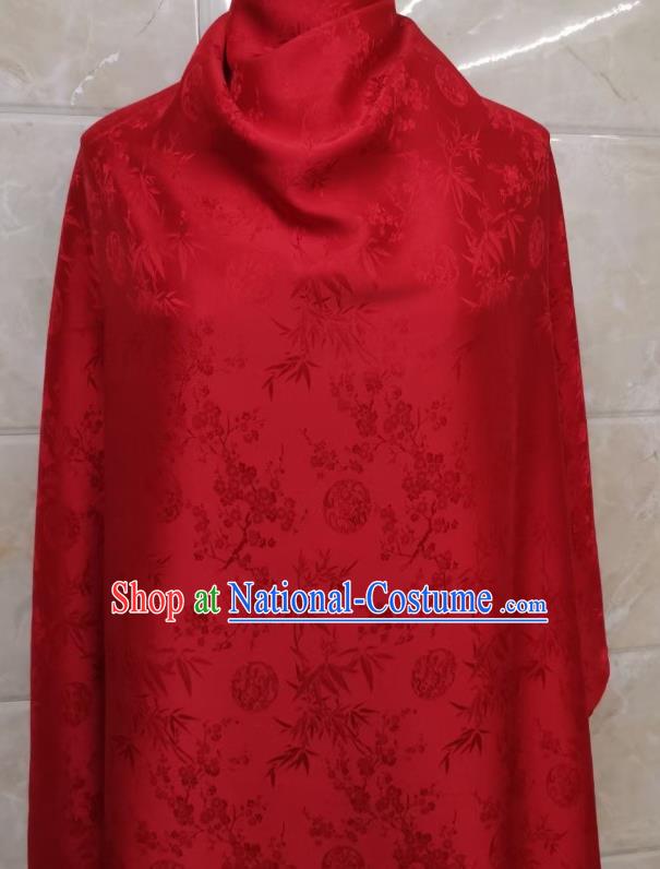 Chinese Silk Fabric Classical Plum Bamboo Pattern Red Satin Cloth Traditional Cheongsam Jacquard Brocade Drapery