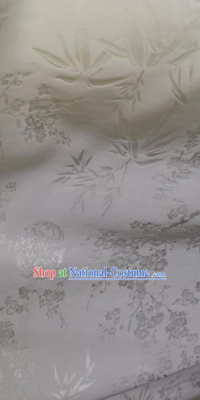 Chinese Traditional Cheongsam Jacquard Brocade Drapery Silk Fabric Classical Plum Bamboo Pattern White Satin Cloth