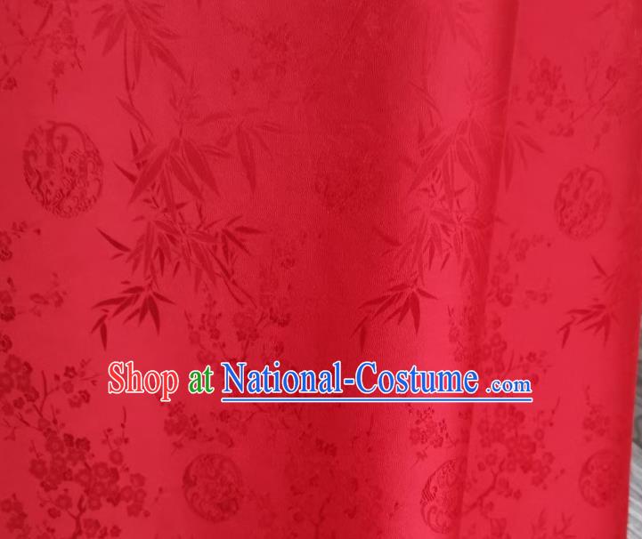 Chinese Silk Fabric Classical Plum Bamboo Pattern Red Satin Cloth Traditional Cheongsam Jacquard Brocade Drapery