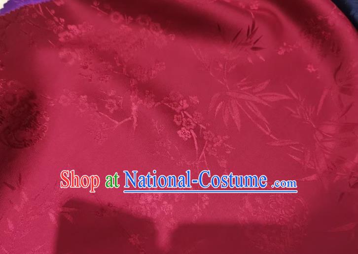 Chinese Wine Red Satin Cloth Traditional Cheongsam Jacquard Drapery Silk Fabric Classical Plum Bamboo Pattern Brocade