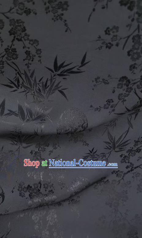 Chinese Classical Plum Bamboo Pattern Brocade Black Satin Cloth Traditional Cheongsam Jacquard Drapery Silk Fabric