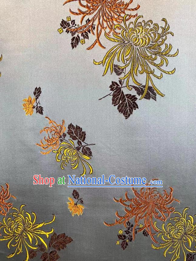 Chinese Silk Fabric Classical Chrysanthemum Pattern Brocade Argent Satin Cloth Traditional Cheongsam Jacquard Drapery