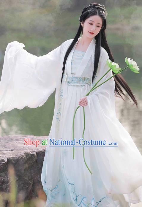 China Ancient Lotus Fairy Hanfu Dress Traditional Tang Dynasty Princess Garment Clothing