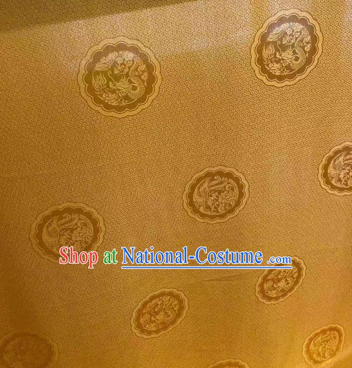 Chinese Classical Dragon Phoenix Pattern Brocade Cloth Jacquard Tapestry Material Traditional Hanfu Dress Drapery Golden Silk Fabric