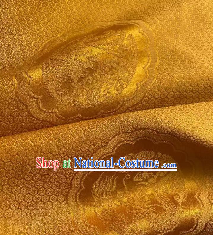 Chinese Classical Dragon Phoenix Pattern Brocade Cloth Jacquard Tapestry Material Traditional Hanfu Dress Drapery Golden Silk Fabric