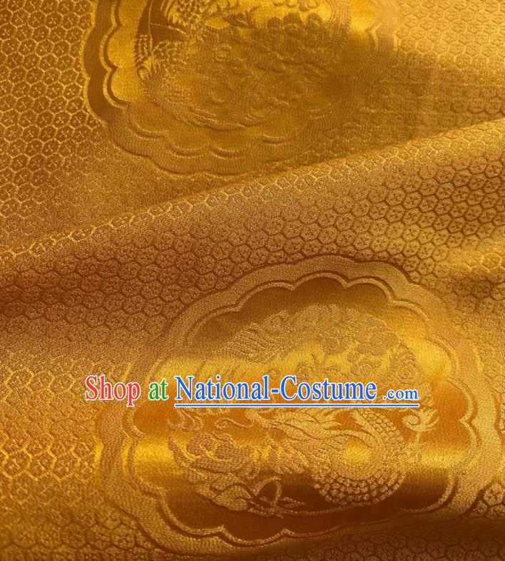 Chinese Classical Dragon Phoenix Pattern Brocade Cloth Jacquard Tapestry Material Traditional Hanfu Dress Drapery Golden Silk Fabric