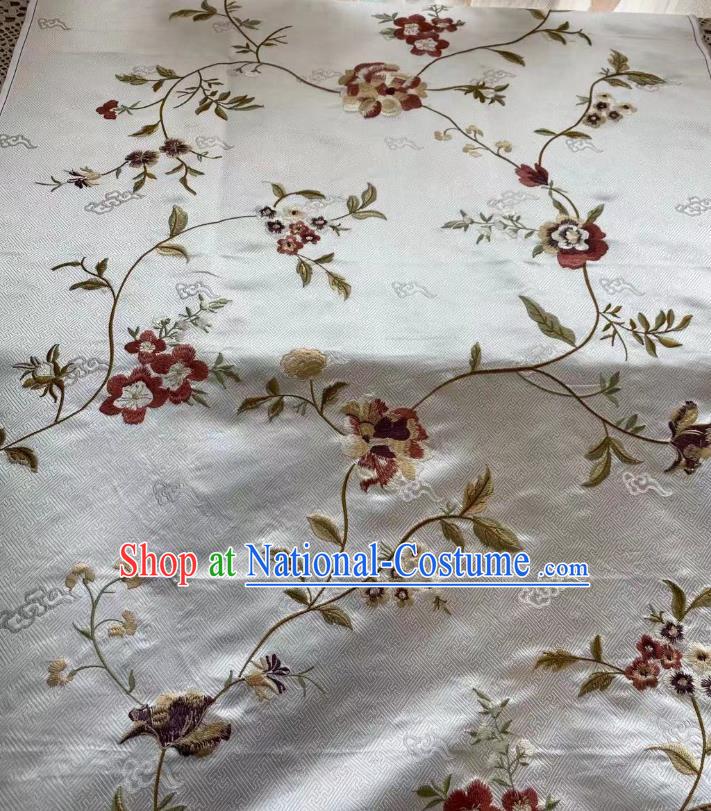 Chinese Traditional Cheongsam Drapery Silk Fabric Classical Embroidered Pattern White Brocade Cloth Jacquard Tapestry Material