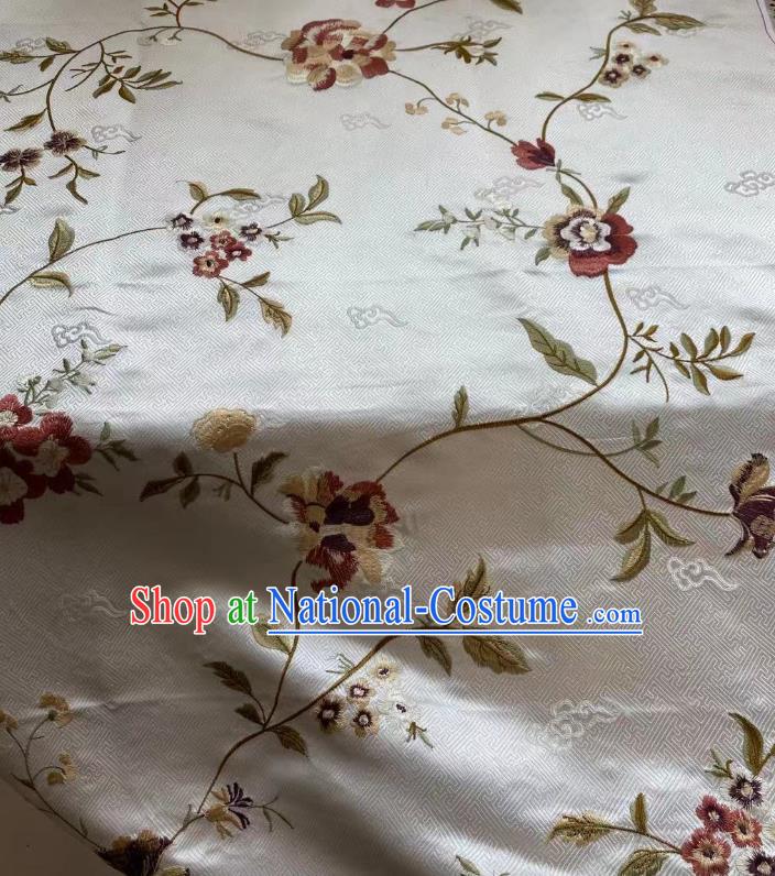 Chinese Traditional Cheongsam Drapery Silk Fabric Classical Embroidered Pattern White Brocade Cloth Jacquard Tapestry Material