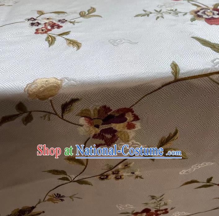 Chinese Traditional Cheongsam Drapery Silk Fabric Classical Embroidered Pattern White Brocade Cloth Jacquard Tapestry Material