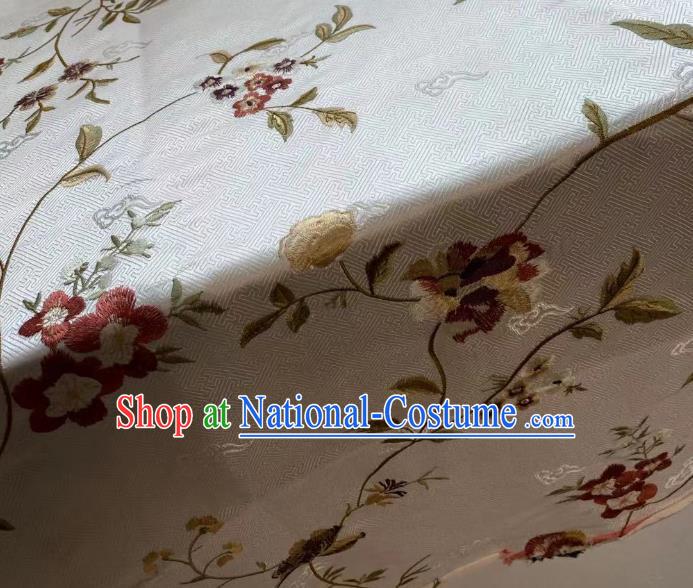 Chinese Traditional Cheongsam Drapery Silk Fabric Classical Embroidered Pattern White Brocade Cloth Jacquard Tapestry Material