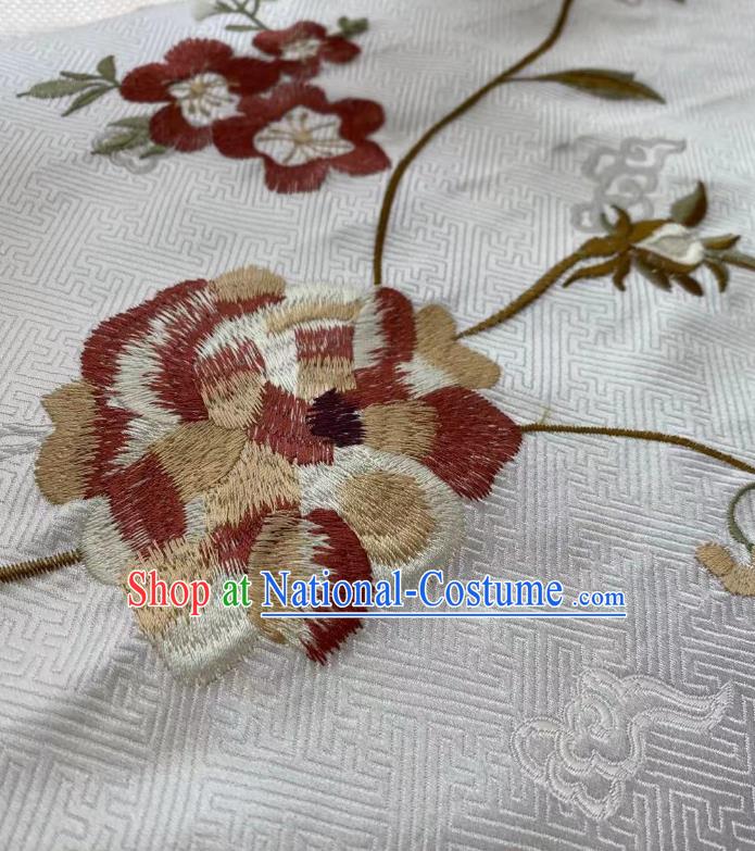 Chinese Traditional Cheongsam Drapery Silk Fabric Classical Embroidered Pattern White Brocade Cloth Jacquard Tapestry Material