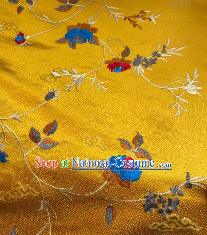 Chinese Jacquard Tapestry Material Traditional Cheongsam Drapery Silk Fabric Classical Embroidered Pattern Yellow Brocade Cloth