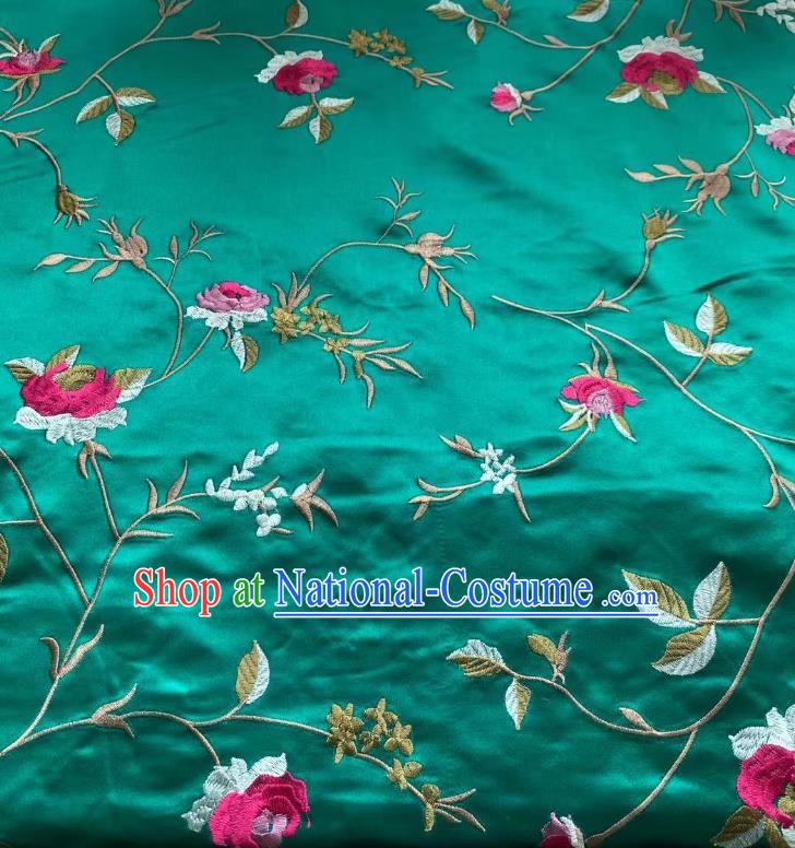 Chinese Classical Embroidered Pattern Green Brocade Cloth Jacquard Tapestry Material Traditional Cheongsam Drapery Silk Fabric