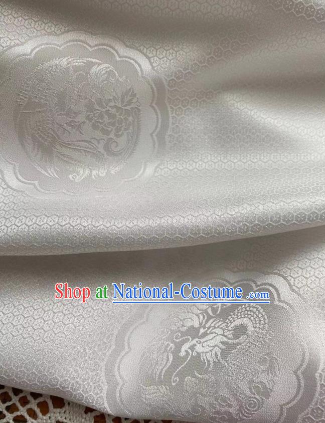 Chinese Classical Dragon Phoenix Pattern White Brocade Cloth Jacquard Tapestry Material Traditional Tang Suit Drapery Silk Fabric