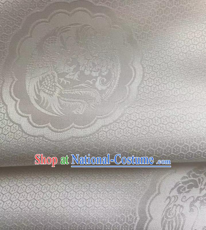 Chinese Classical Dragon Phoenix Pattern White Brocade Cloth Jacquard Tapestry Material Traditional Tang Suit Drapery Silk Fabric