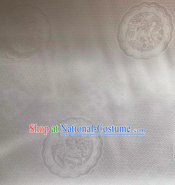 Chinese Classical Dragon Phoenix Pattern White Brocade Cloth Jacquard Tapestry Material Traditional Tang Suit Drapery Silk Fabric