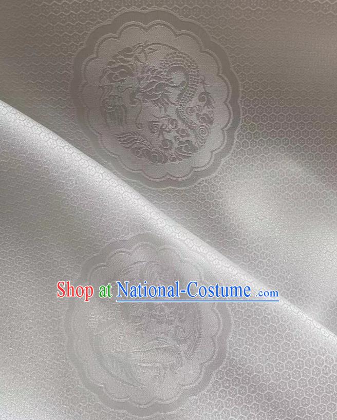 Chinese Classical Dragon Phoenix Pattern White Brocade Cloth Jacquard Tapestry Material Traditional Tang Suit Drapery Silk Fabric