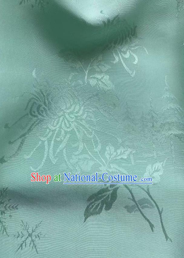 Chinese Silk Fabric Classical Chrysanthemum Pattern Green Brocade Cloth Jacquard Tapestry Material Traditional Qipao Dress Drapery