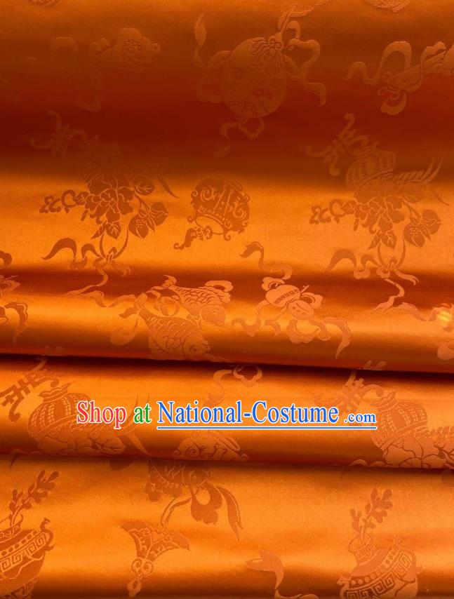 Chinese Silk Fabric Classical Eight Treasures Pattern Golden Brocade Cloth Tapestry Material Traditional Tang Suit Drapery