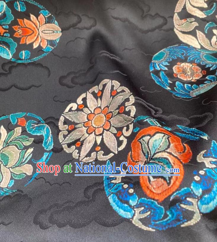 Chinese Traditional Qing Dynasty Drapery Silk Fabric Classical Clouds Pattern Black Brocade Cloth Tapestry Material