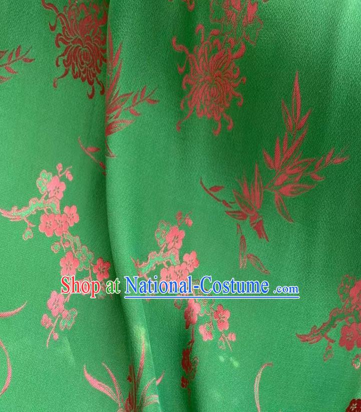 Chinese Green Tapestry Material Traditional Qipao Dress Drapery Silk Fabric Classical Plum Orchids Bamboo Chrysanthemum Pattern Brocade Cloth