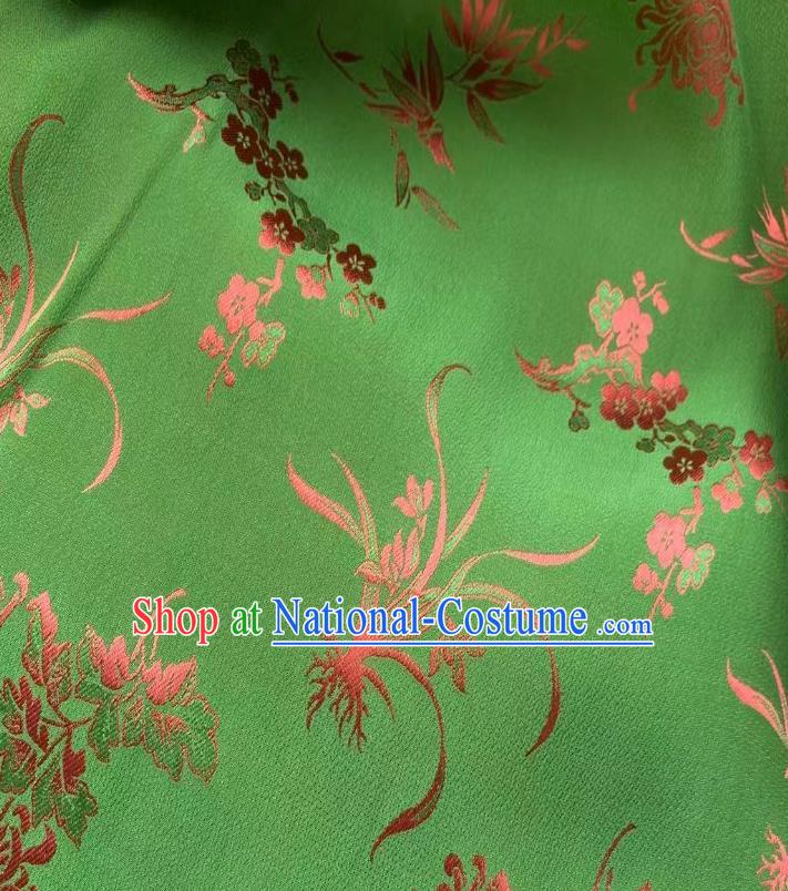 Chinese Green Tapestry Material Traditional Qipao Dress Drapery Silk Fabric Classical Plum Orchids Bamboo Chrysanthemum Pattern Brocade Cloth