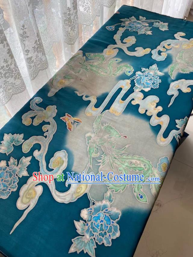 Chinese Classical Phoenix Peony Pattern Brocade Cloth Blue Tapestry Material Traditional Qipao Dress Drapery Silk Fabric