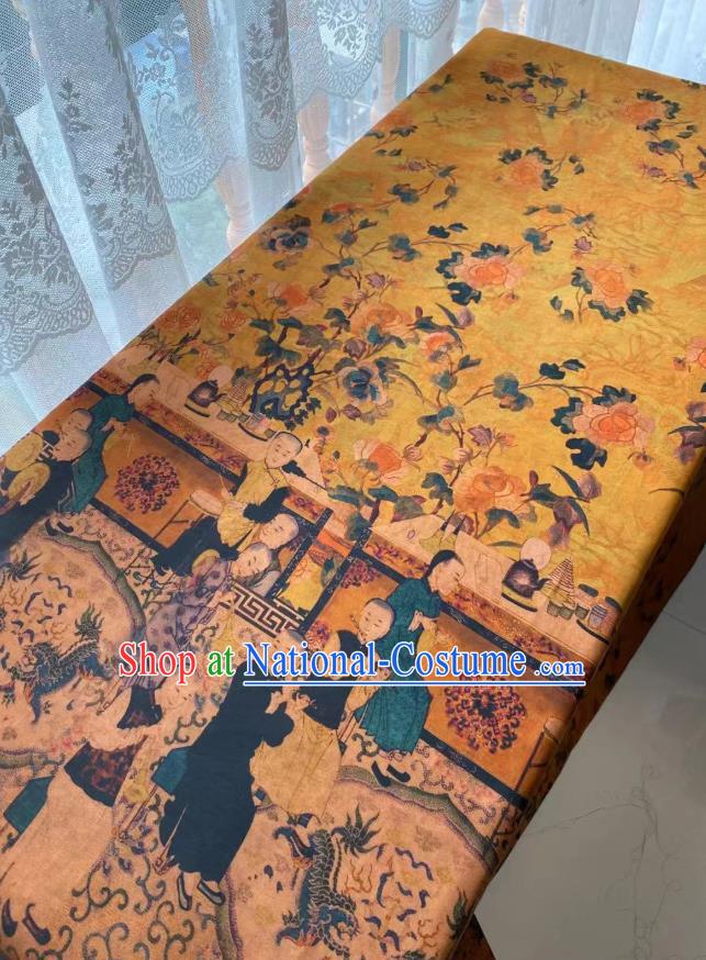 Chinese Traditional Qipao Dress Drapery Silk Fabric Classical Qing Dynasty Pattern Brocade Cloth Yellow Gambiered Guangdong Gauze Material