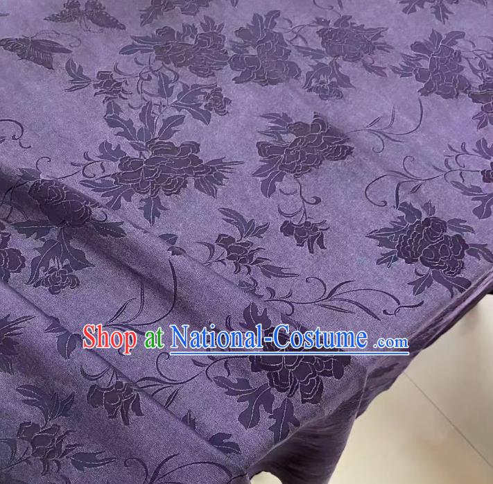 Chinese Classical Peony Butterfly Pattern Brocade Cloth Purple Gambiered Guangdong Gauze Material Traditional Qipao Dress Drapery Silk Fabric