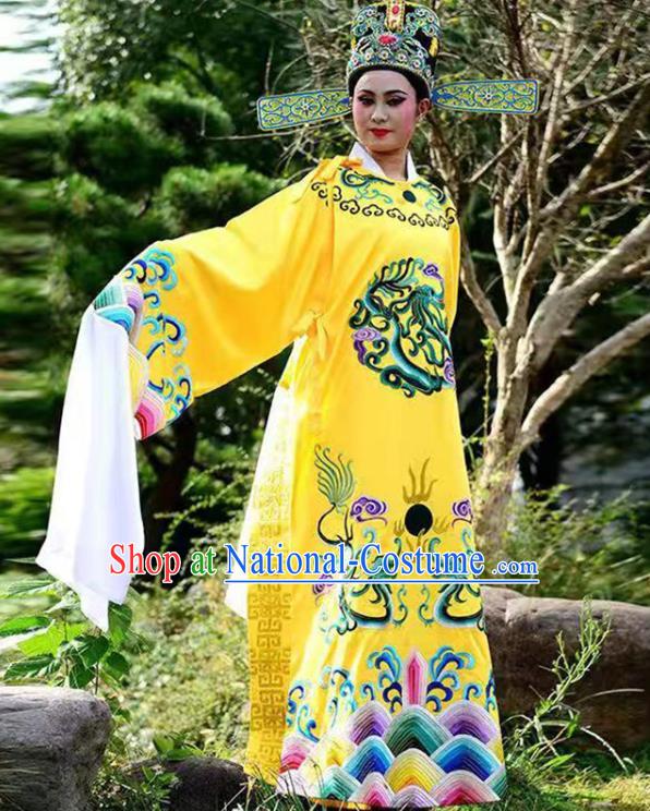 China Beijing Opera Niche Garment Shaoxing Opera Scholar Clothing Traditional Peking Opera Xiaosheng Embroidered Yellow Robe