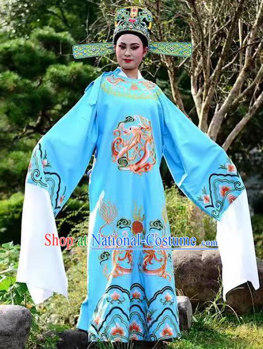 China Shaoxing Opera Scholar Embroidered Clothing Peking Opera Light Blue Official Robe Traditional Beijing Opera Xiaosheng Garment