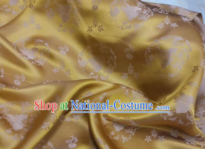 Chinese Traditional Qipao Dress Damask Drapery Golden Silk Fabric Classical Peach Pattern Brocade Cloth Tapestry Material