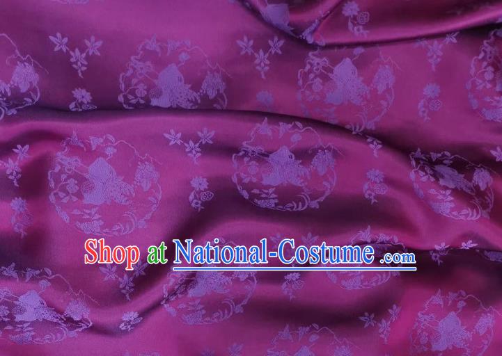 Chinese Tapestry Material Traditional Qipao Dress Damask Drapery Purple Silk Fabric Classical Peach Pattern Brocade Cloth