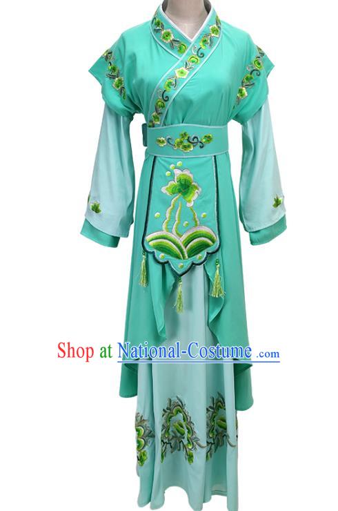 Chinese Traditional Peking Opera Servant Girl Green Dress Shaoxing Opera Palace Lady Garment Beijing Opera Actress Clothing