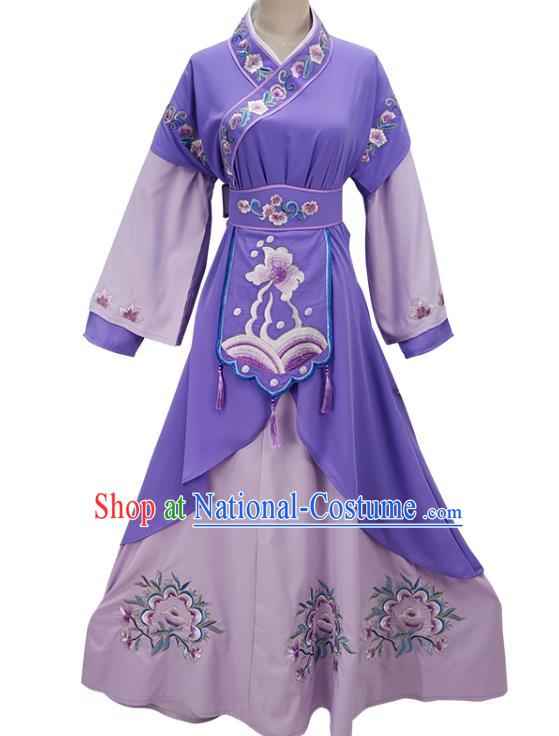 Chinese Beijing Opera Actress Clothing Traditional Peking Opera Servant Girl Purple Dress Shaoxing Opera Palace Lady Garment