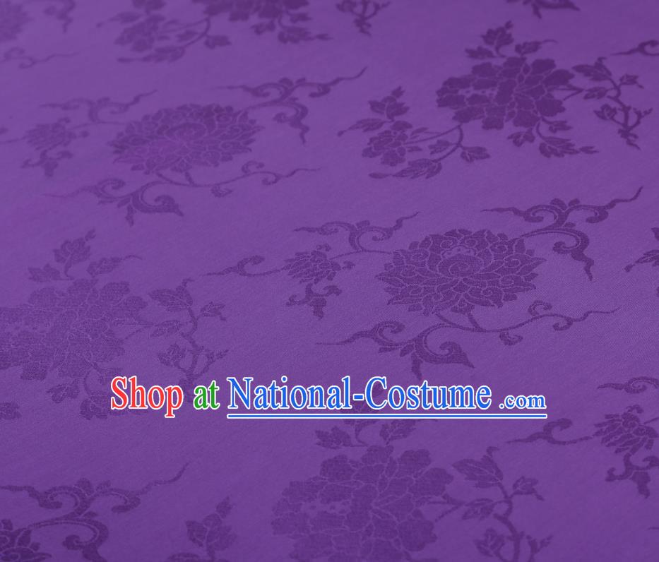 Chinese Traditional Qipao Dress Damask Drapery Purple Silk Fabric Classical Peony Pattern Brocade Cloth Tapestry Material