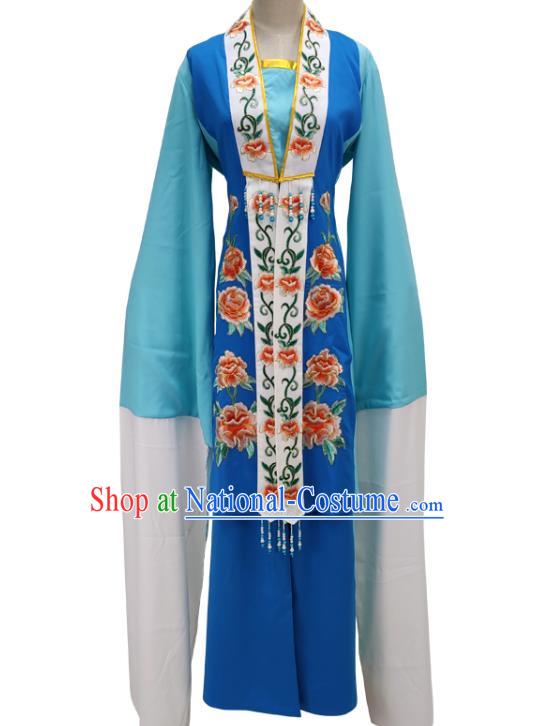 Chinese Traditional Peking Opera Hua Tan Blue Dress Shaoxing Opera Taoist Nun Garment Beijing Opera Actress Clothing