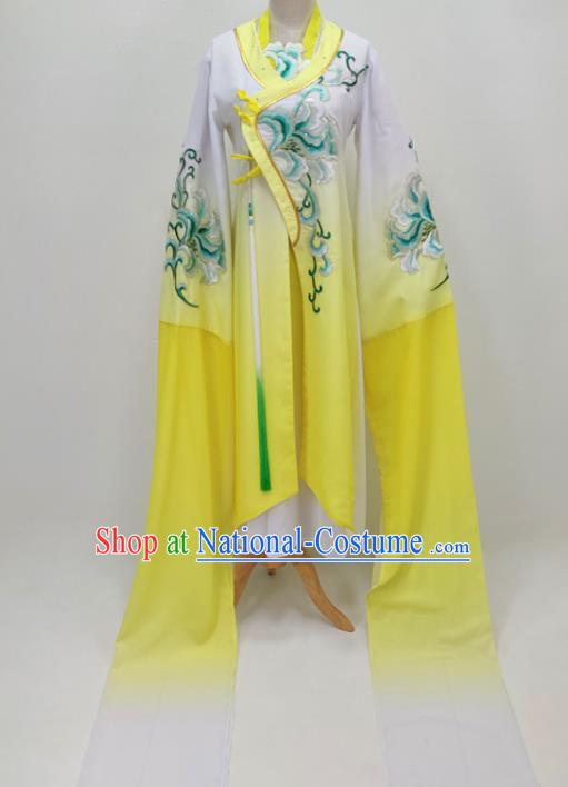 Chinese Traditional Peking Opera Diva Water Sleeve Dress Shaoxing Opera Young Beauty Garment Beijing Opera Actress Yellow Clothing